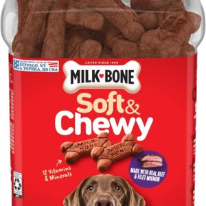 Milk-Bone Soft & Chewy Dog Treats, Made with Real Beef & Filet Mignon, 25 Ounce Canister