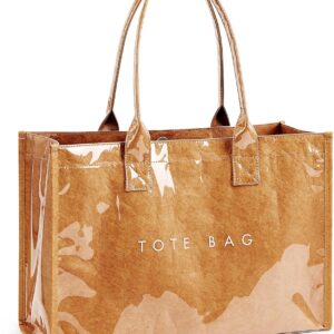 KALIDI PVC Tote Bag Women’s Kraft Paper Work Handbags Purses with Top Handle