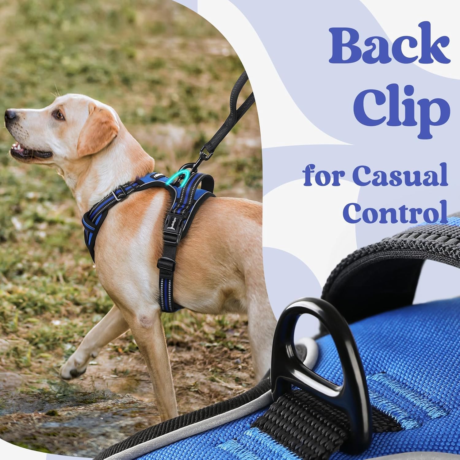 rabbitgoo Dog Harness Medium Sized, No Pull Pet Harness with 3 Buckles, Adjustable Soft Padded Vest with Control Handle, Walking Reflective Pet Vest for Medium Dogs, Blue, M - Image 6