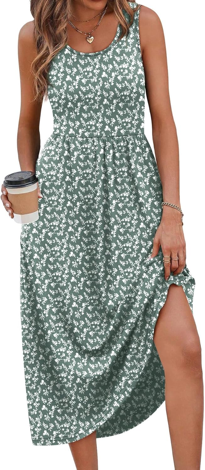 WIHOLL Summer Dresses for Women Flowy Casual Midi Dress Beach Vacation Sundresses with Pockets - Image 2