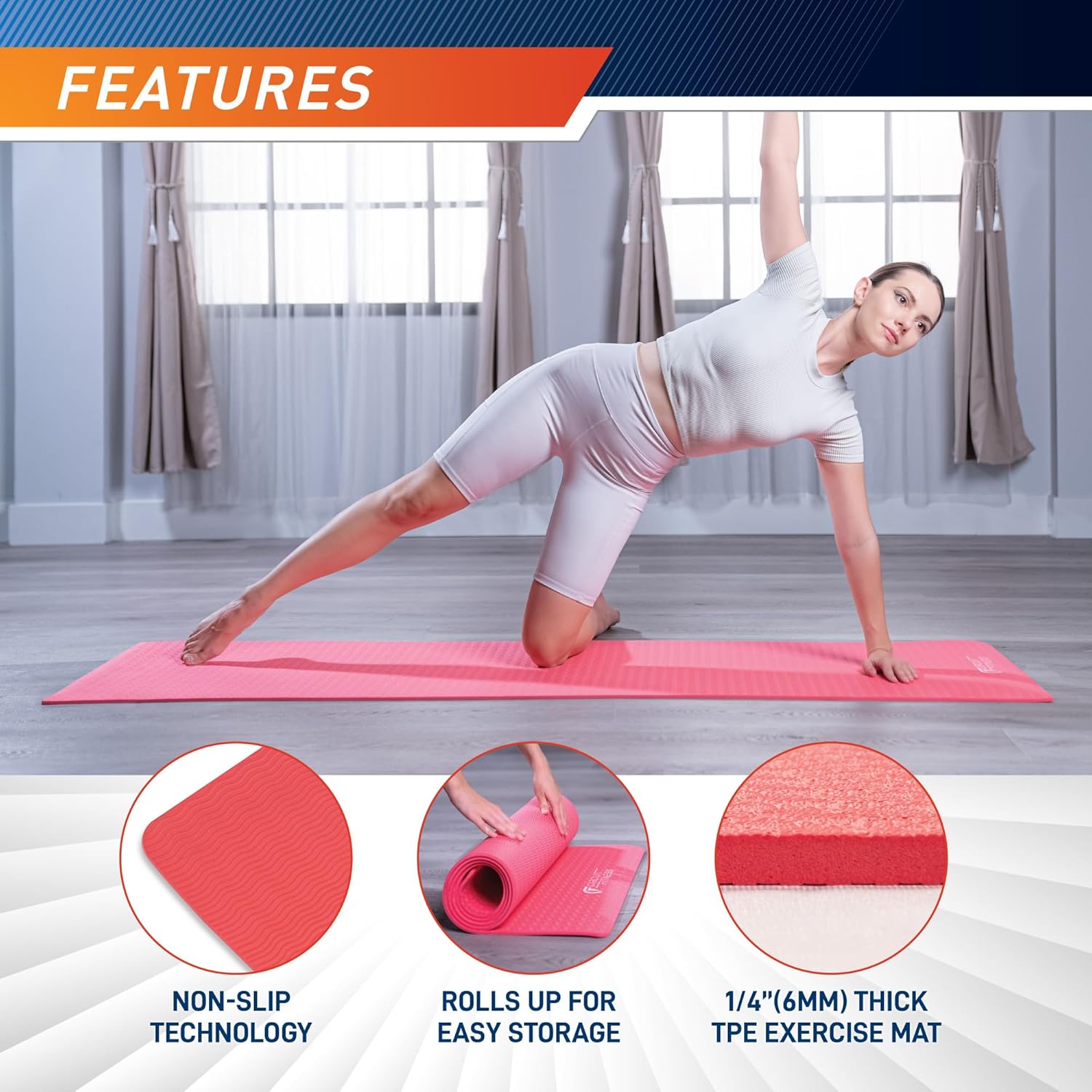 Circuit Fitness by Marcy Non-Slip Multi-Purpose Exercise Yoga Mats with Carrying Strap Multi-Thickness, Multi-Color Options - Image 4