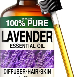 100% Pure Lavender Oil – 4 Fl Oz Lavender Essential Oil for Hair, Skin, Diffuser, Aromatherapy & DIY Soap Making Scent