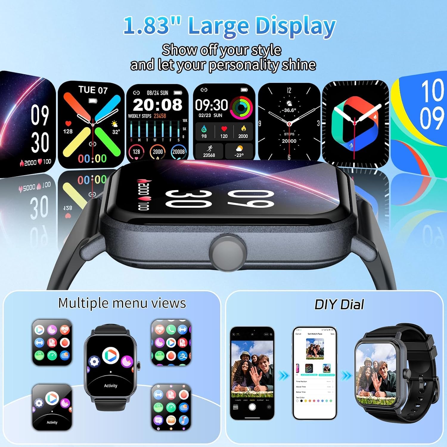 Smart Watch for Men Women with Calling, 1.83" Fitness Tracker with Heart Rate/Sleep Monitor, Step Tracker, New Gen Fitness Watch with 120 Sports Modes, IP68 Waterproof Smartwatch for Android/iOS Black - Image 4