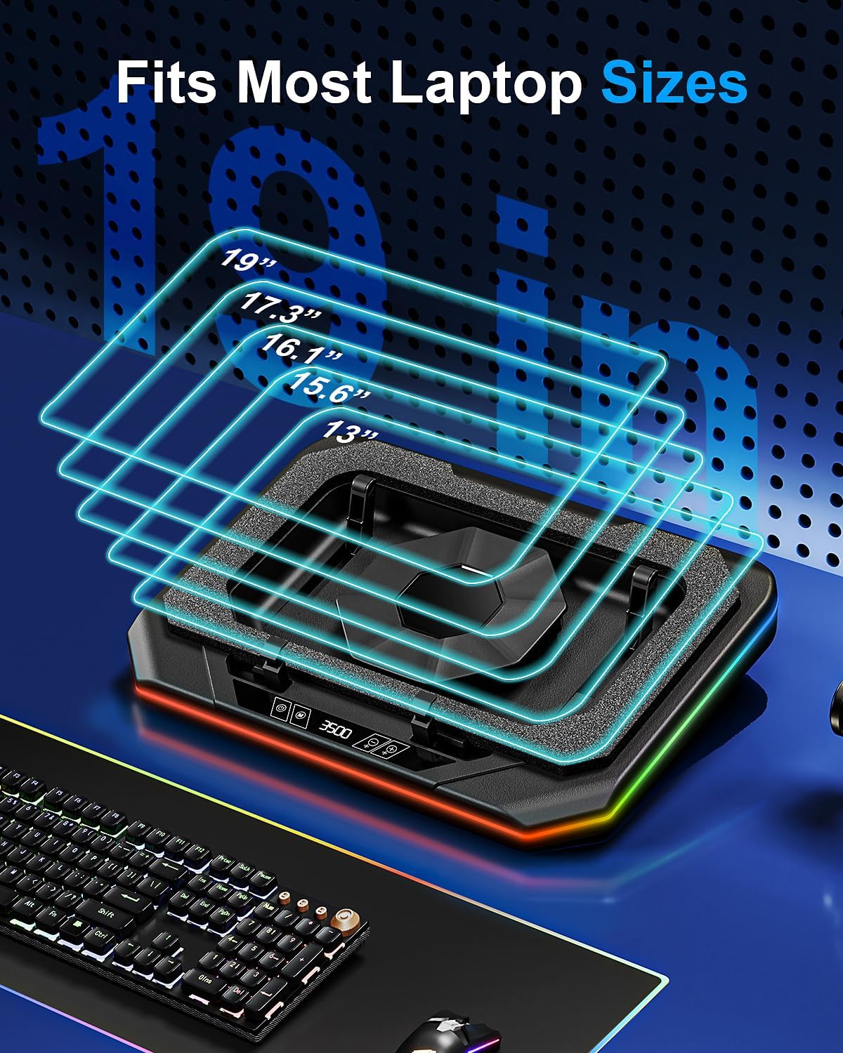 MOUNT PRO Gaming Laptop Cooling Pad, RGB Laptop Cooler Stand with Powerful Turbofan (3500 RPM), Height Adjustable Laptop Fan Cooling Pad for 13-19 Inches Notebook, with Sealed Foam, Touch Control - Image 7