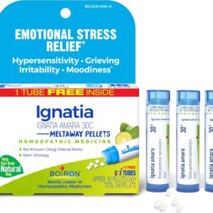 Boiron Ignatia Amara 30C Homeopathic Medicine for Relief from Emotional Stress, Hypersensitivity, Irritability, and Moodiness – 3 Count (240 Pellets)