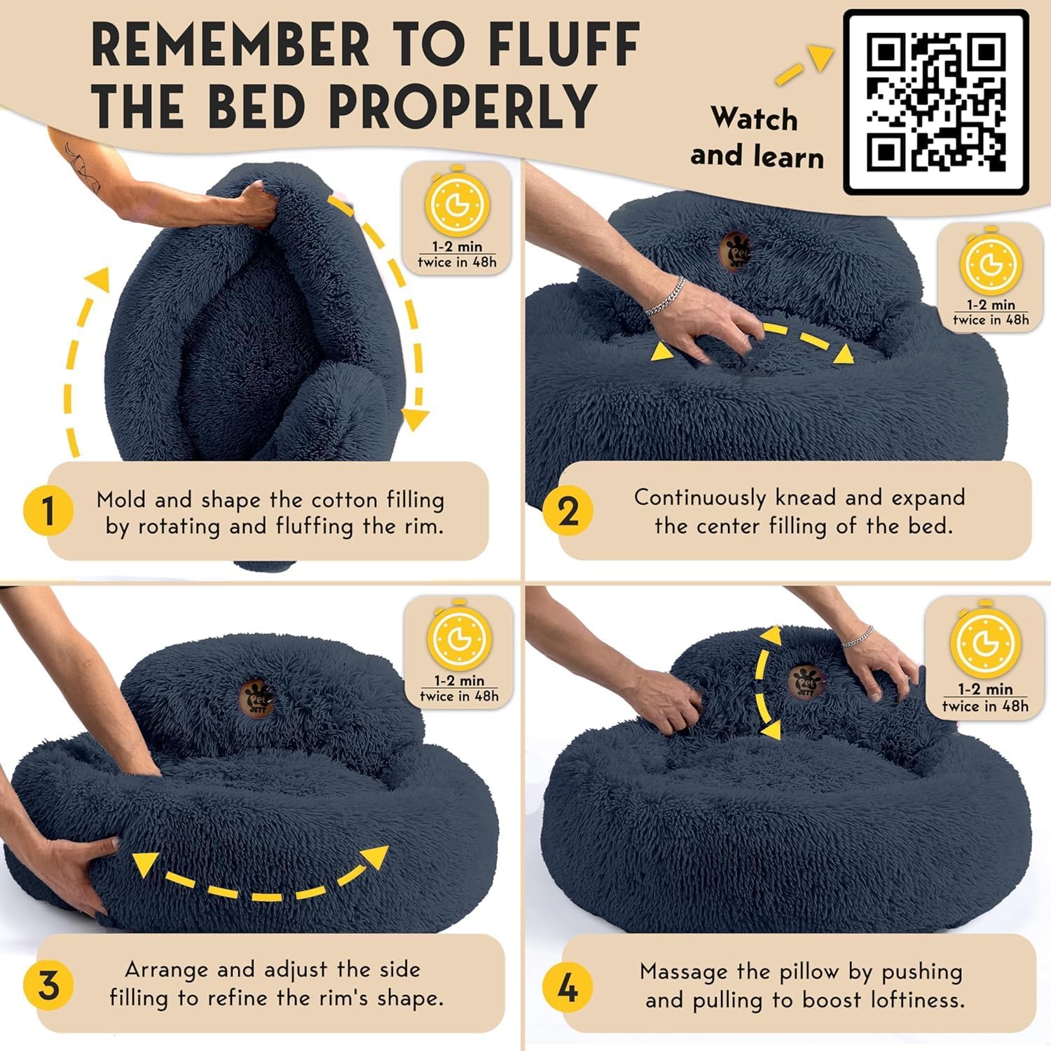 PetJett Calming Dog Bed Medium Size Dog - 30'' Donut Bed, Washable Dog Bed, Anti-Slip & Super Soft Fluffy Plush Round Dog Bed, Anti-Anxiety Premium Comfort Pet Bed, Fits Dogs Upto 45 lbs - Dark Grey - Image 6
