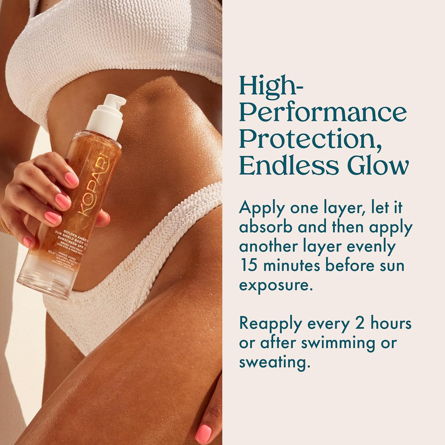 Kopari Sun Shield Body Glow, Broad Spectrum SPF 30, Lightweight Shimmering Gel Texture Absorbs Quickly, Non Sticky, Glowing Results, Golden Amber 5 oz - Image 7