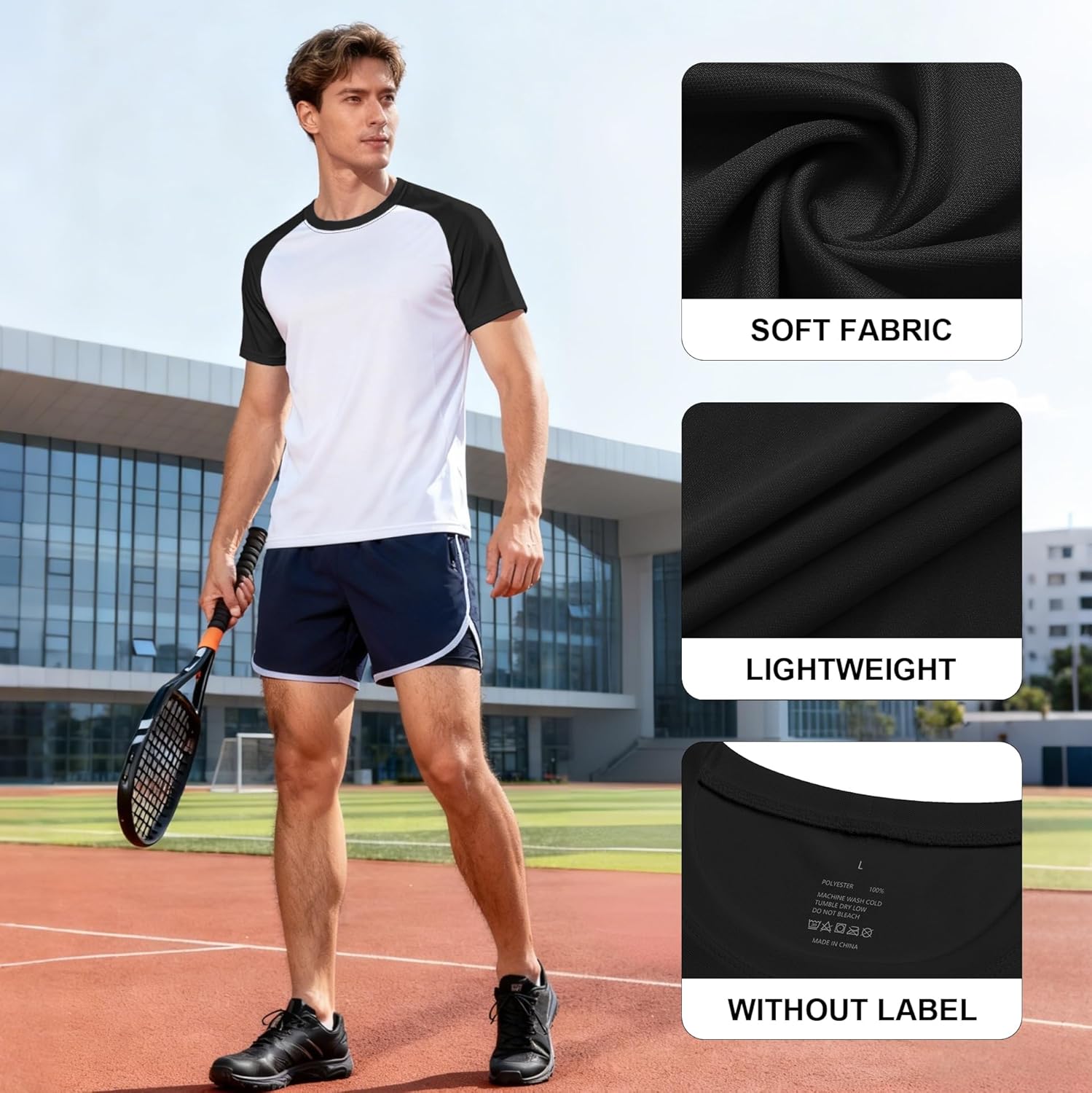 HovSiyla 5 Pack Mens Quick Drying Shirts Crew Neck Loose Breathable Cool Workout Running Athletic Outdoor Sports Casual Tops - Image 3