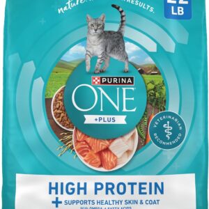 Purina ONE Plus High Protein Cat Food Dry Salmon and Ocean Whitefish Cat Skin and Coat Health Formula – 22 lb. Bag