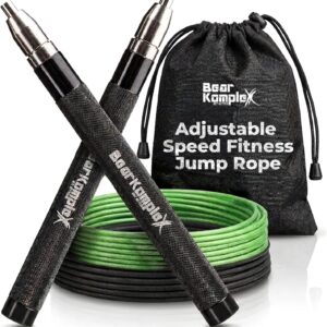 Bear KompleX Speed Jump Rope – Adjustable Tangle-Free Skipping Rope, Lightweight Handles, Smooth 360° Swivel Bearings, 2 Steel Cables, Free Carrying Case