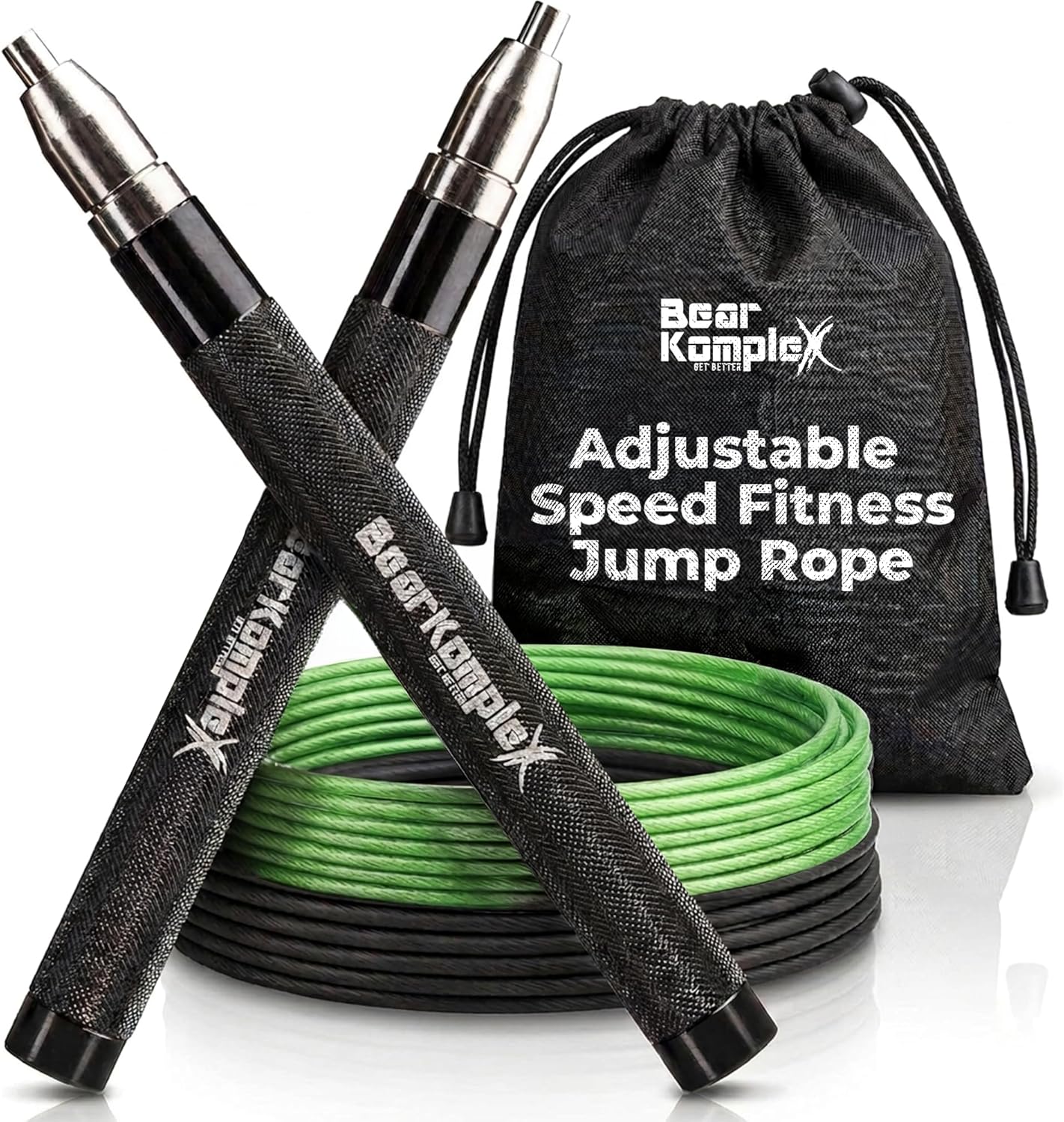 Bear KompleX Speed Jump Rope - Adjustable Tangle-Free Skipping Rope, Lightweight Handles, Smooth 360° Swivel Bearings, 2 Steel Cables, Free Carrying Case
