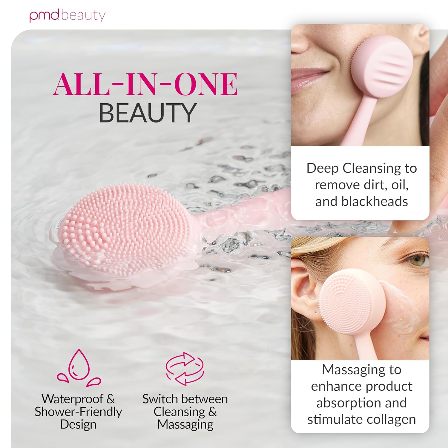 Clean, Acne, and Redvolution - Electric Facial Cleansing Brush, Smart Facial Device with Silicone Brush & Anti-Aging Massager, Red and Blue LED Light - Image 3
