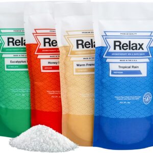 Relax Spa & Bath Aromatherapy Bath Salts Variety Pack for Hot Tub, Bath, or Spa, Infused with Magnesium, Bath Salt for Soaking, Four 4oz Sample Bags