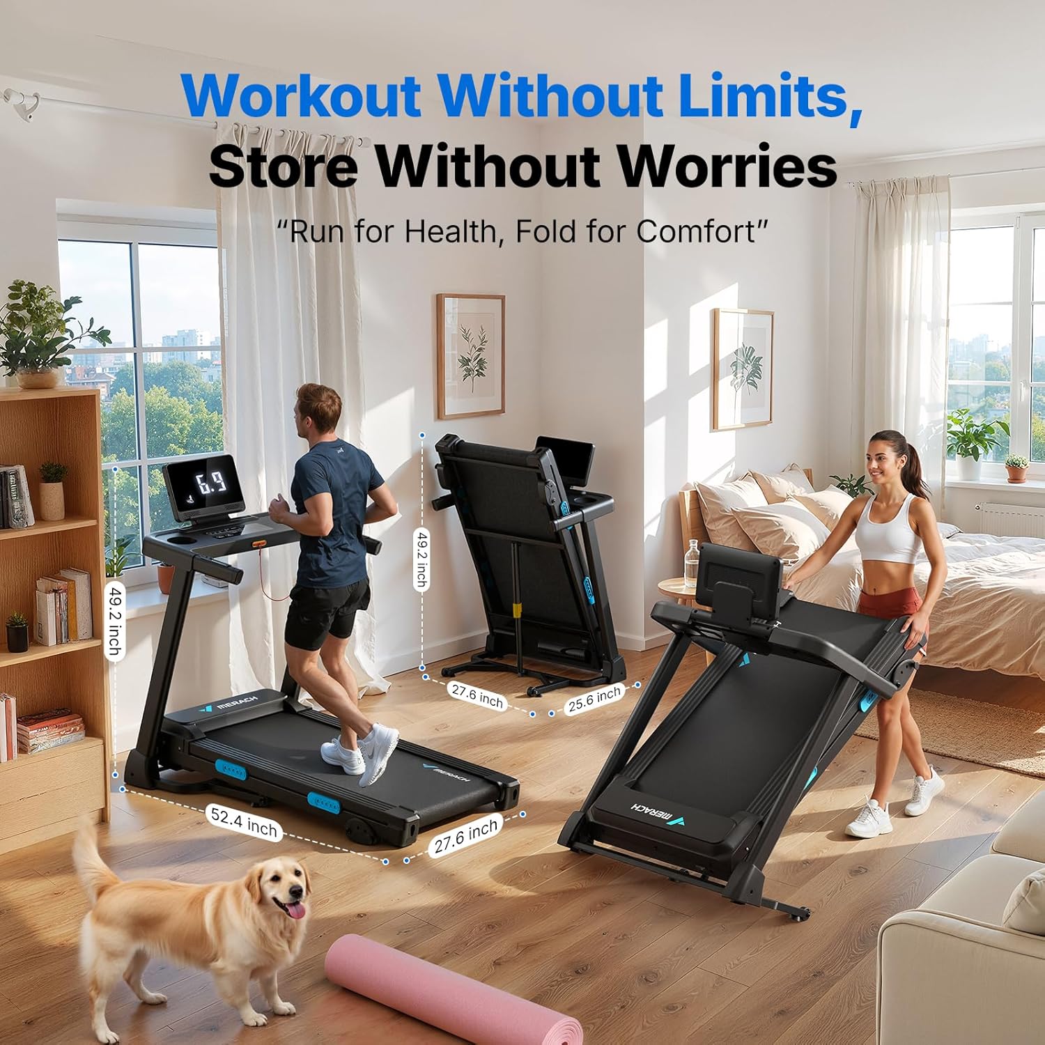 MERACH Incline Treadmill with Incline 6%-15%, 7-Layer Belt 300LBS Capacity Tredmill Foldable Handle Running Treadmills for Home, 0.5-7.5MPH 3.0HP Incline Folding Treadmill LED with APP Threadmill - Image 7