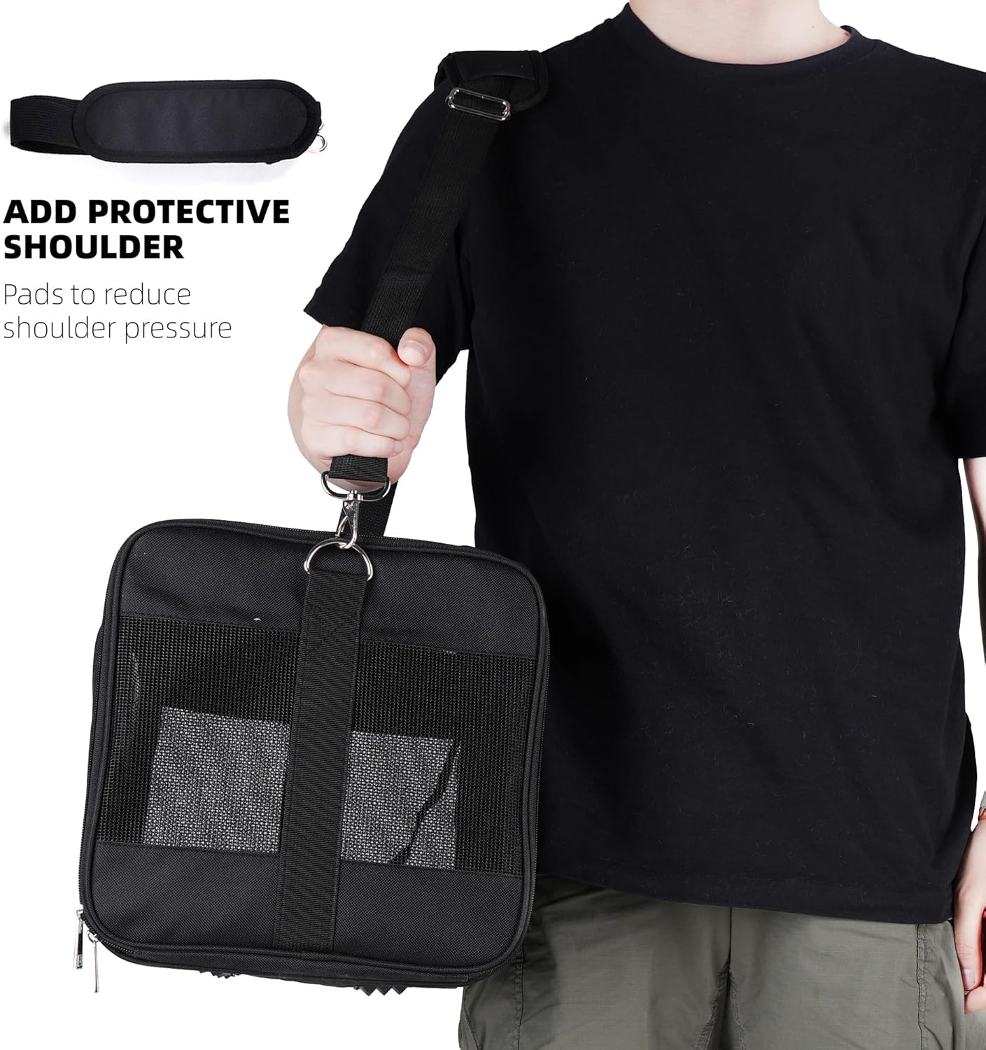 ROYPET Cat Carrier,Portable Pet Carrier Bag for Cats and Small Dogs,Foldable Soft-Sided and Scratch-Proof mesh Cat Bag Pet Carriers,Airline Approved Pet Carrier,Pet Travel Carrier Up to 15 Lbs,Black - Image 8