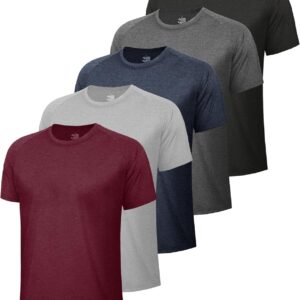 BOOJO 5 Pack Workout Shirts for Men-Quick Dry Black Gym Moisture Wicking Short Sleeve T-Shirts for Running Athletic Casual