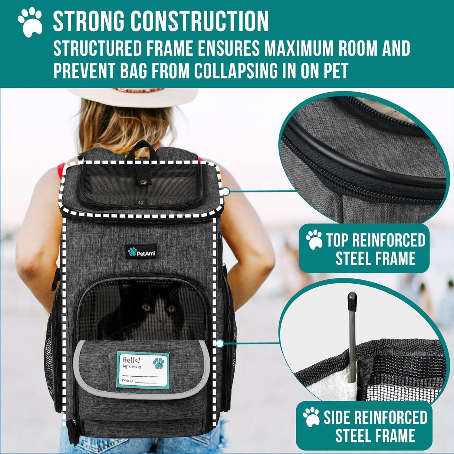 PetAmi Dog Backpack Carrier, Airline Approved Cat Backpacks for Carrying Small Large Cats, Pet Carrier Back Pack, Ventilated Soft Sided for Travel, Hiking, Camping, Max 18 lbs, Charcoal - Image 5