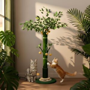 53″ Extra Tall Cat Scratching Post for Large Cats, Heavy Duty Vertical Scratcher with Natural Sisal Rope, Stable Climbing Pole with Hanging Ball for Full Body Stretching