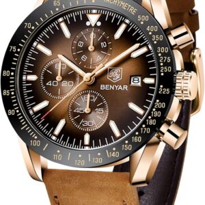 BENYAR Watch for Men Analog Quartz Chronograph Waterproof Luminous Designer Mens Wrist Watches Business Work Sport Casual Dress Watch with Silicone Strap Elegant Gifts for Men