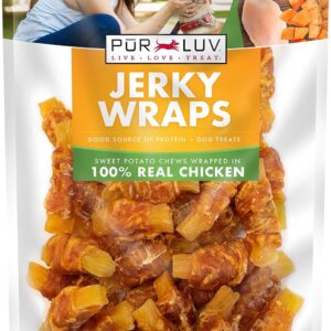 Pur Luv Chicken Wrapped Sweet Potato Dog Treats, Rawhide Free Jerky Wraps, Made with Real Chicken, 16 Oz, Healthy, Easily Digestible, Long Lasting, High Protein Treat, Satisfies Dog’s Urge to Chew