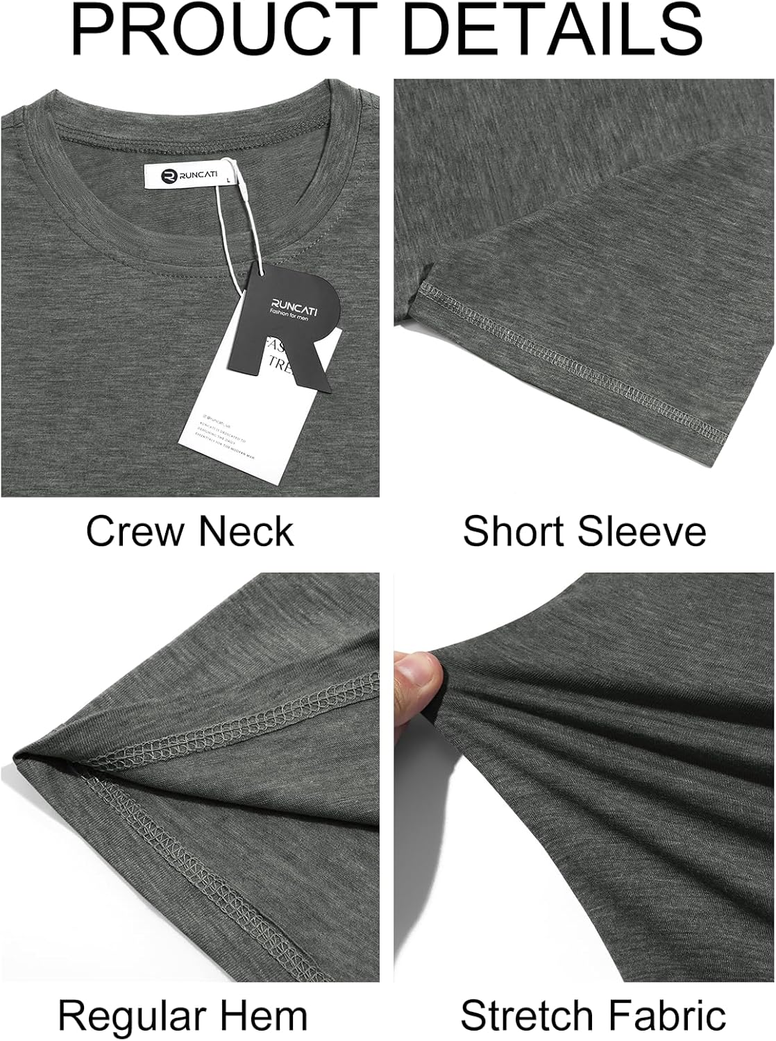 Runcati Mens Short Sleeve T-Shirts Classic Crew Neck Casual Shirt Summer Basic Lightweight Fashion Moisture Wicking Tees - Image 5