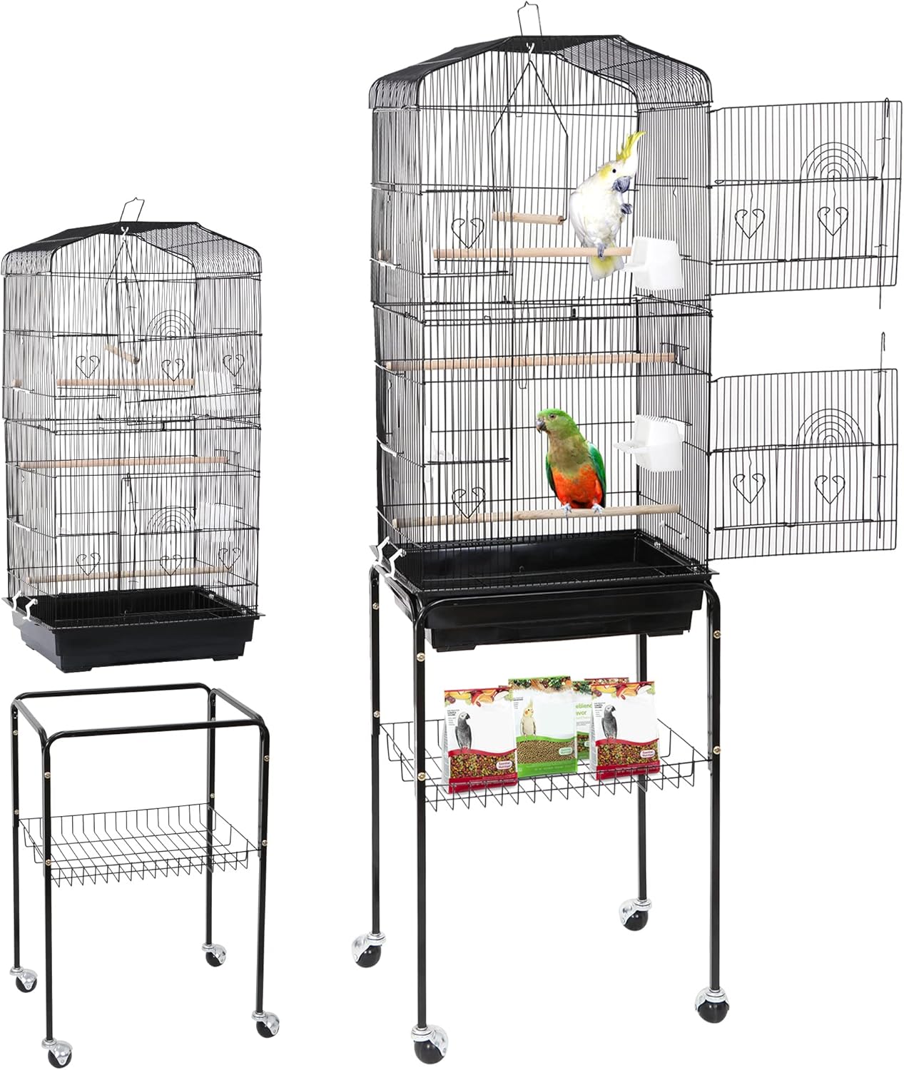 ZENY 63.4 Inch Bird Cage, Rolling Wrought Iron Parrot Cage with Side-Out Tray, Storage Shelf, Pet Bird House for Parrot Cockatiel Cockatoo Parakeet Macaw Finches - Image 8