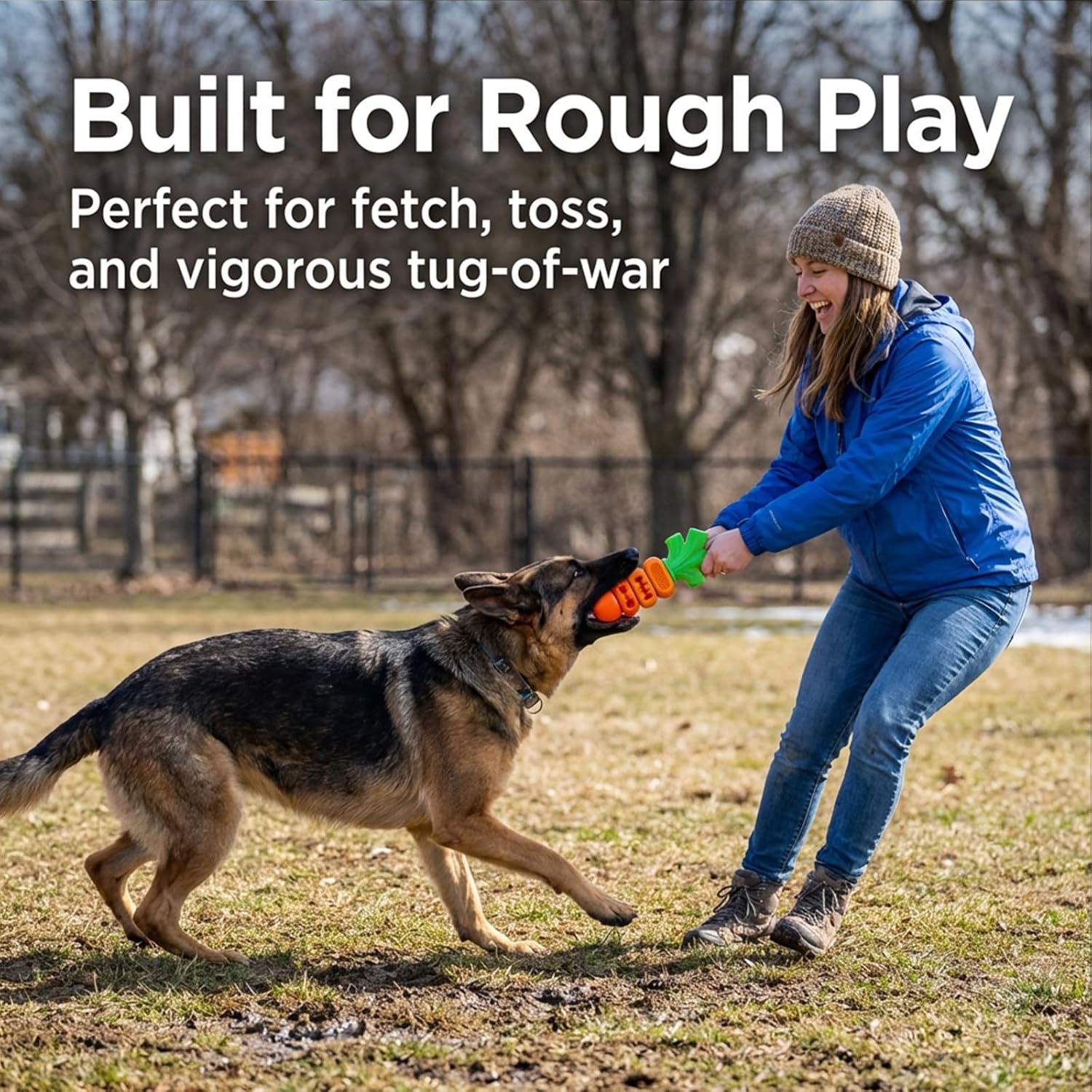 Frienhund Tough Dog Toys for Aggressive Chewers Medium to Large Breed, Indestructible 7" Nylon & Rubber Carrot, Bacon Flavored Dental Chew Toy for Boredom, Easter Basket Stuffers for Dogs (20-70 lbs) - Image 3