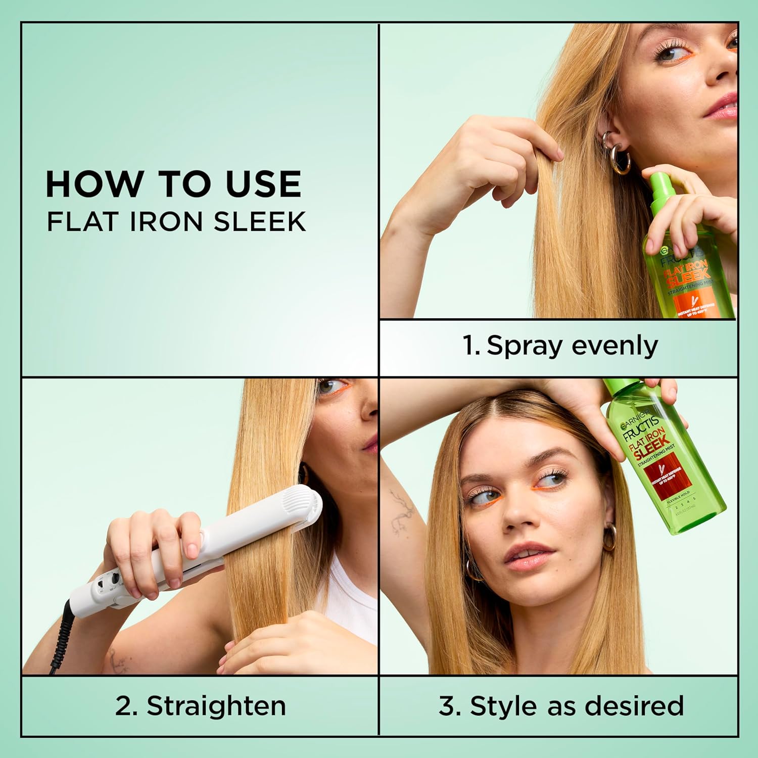 Garnier Fructis Style Flat Iron Perfector Straightening Mist for Heat Protection, Argan Oil, 6.0 Fl Oz, 3 Count (Packaging May Vary) - Image 5
