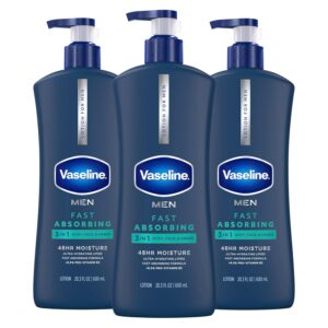 Vaseline Men’s Healing Moisture Hand & Body Lotion For Dry or Cracked Skin Fast Absorbing Non-Greasy Lotion for Men 20.3 oz, Pack of 3