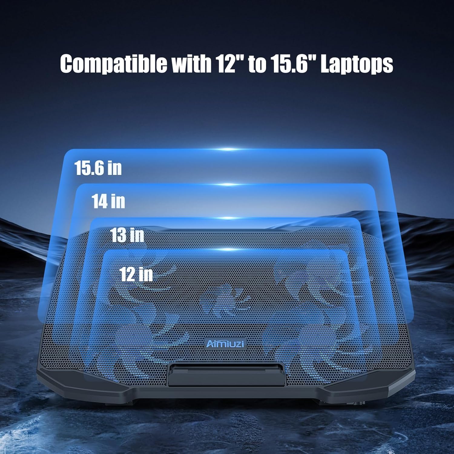 AIMIUZI Laptop Cooling Pad Laptop Cooler Stand, Laptop Fan Cooling Pad for 12-15.6 Inch Laptop Notebooks, 5 Quiet Fans, 5 Angle Adjustable Laptop Cooling Stand (Black) - Image 5