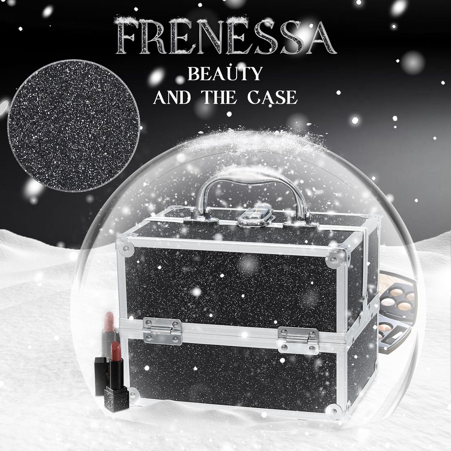 FRENESSA Makeup Train Case Portable Makeup Case Organizer Cosmetic Box Make Up Box Makeup Organizer Cosmetic Storage Cases with Locking Nail Kit Organizer Travel Case Black - Image 2