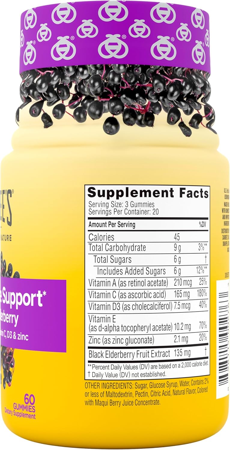 Zarbee’s Daily Immune Support* Gummies with Real Elderberry, Vitamins A, C, D3, E, Zinc, Antioxidants and Flavonoids, No Artificial Sweeteners or HFCS, Suitable for Ages 12 and Up, 60 Count Bottle - Image 7