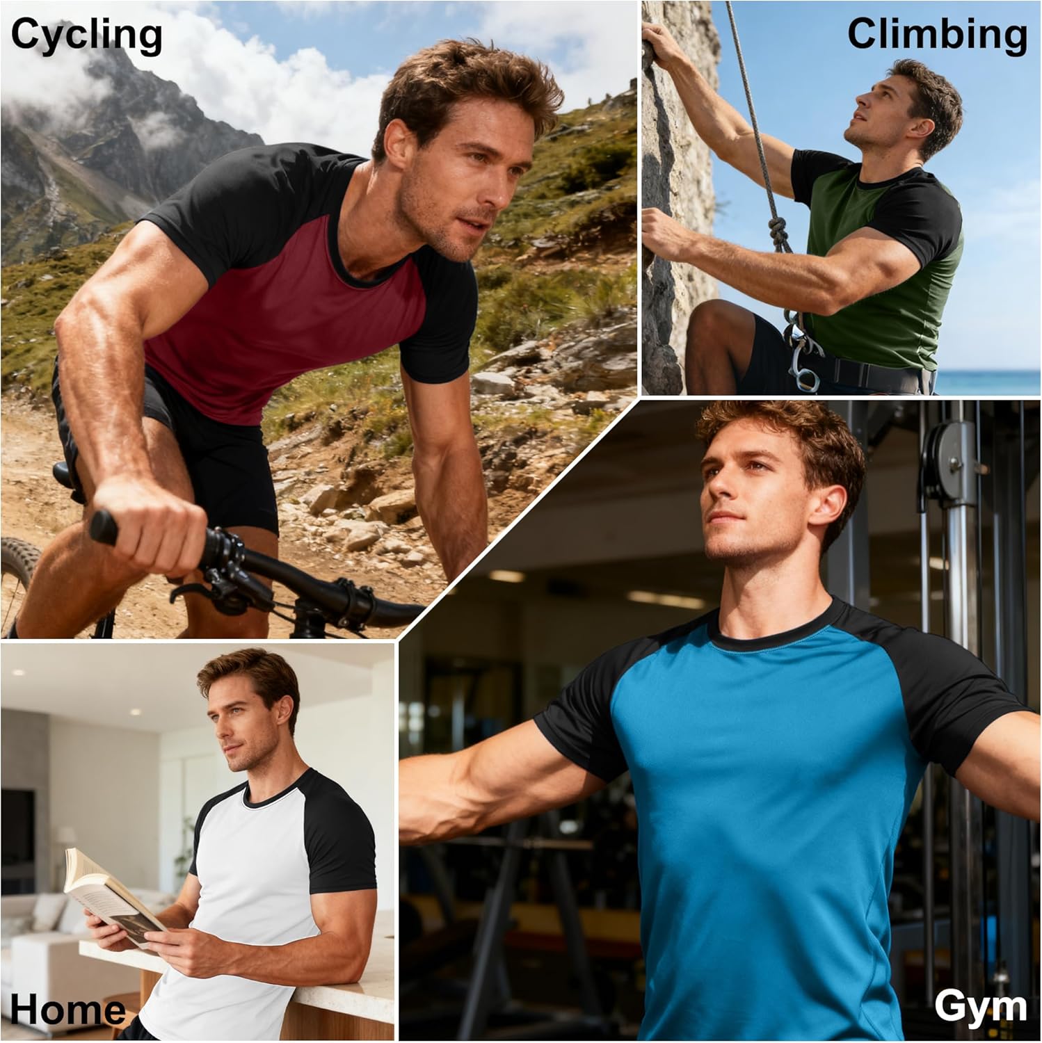 HovSiyla 5 Pack Mens Quick Drying Shirts Crew Neck Loose Breathable Cool Workout Running Athletic Outdoor Sports Casual Tops - Image 7