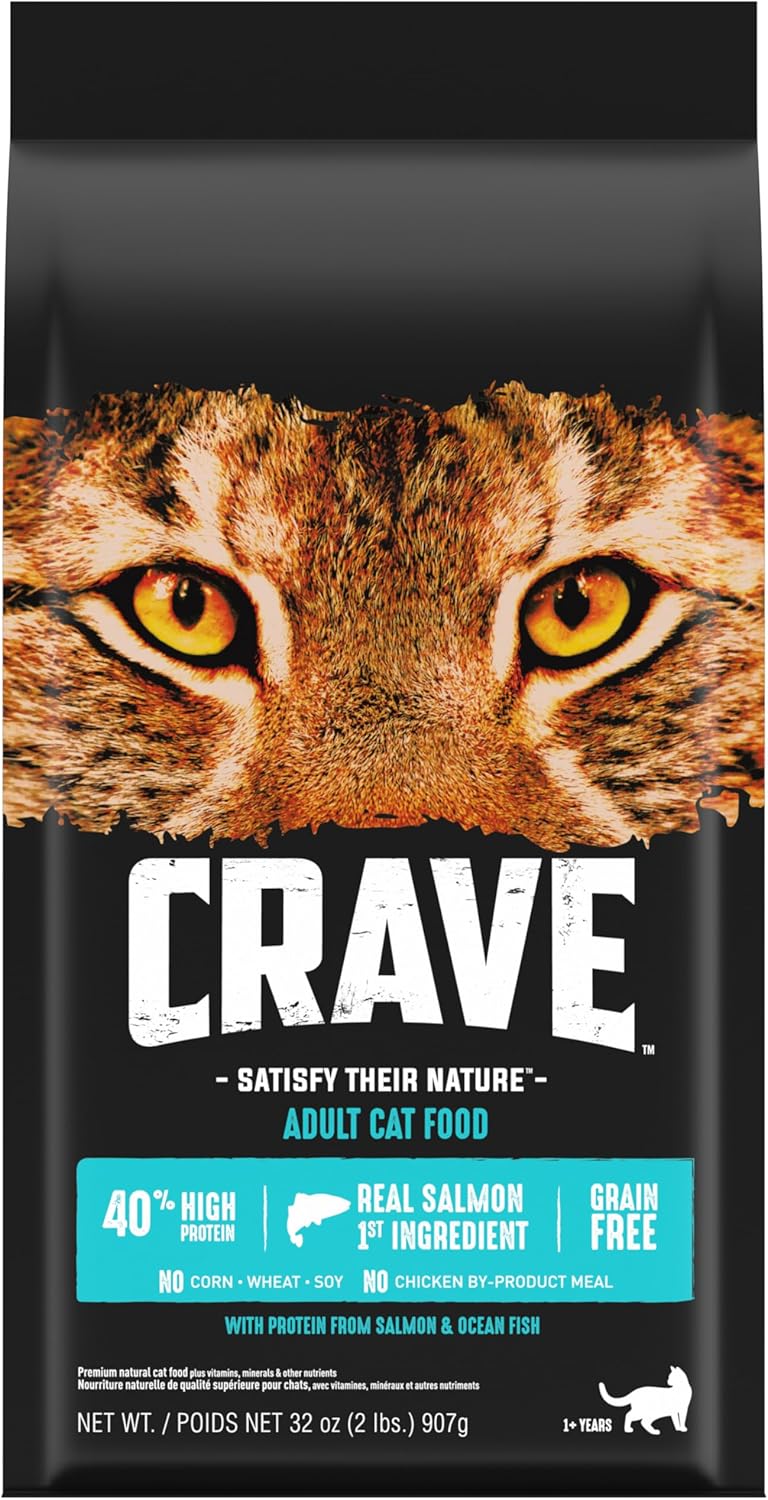 CRAVE Grain Free Adult High Protein Natural Dry Cat Food with Protein from Salmon & Ocean Fish, 2 lb. Bag