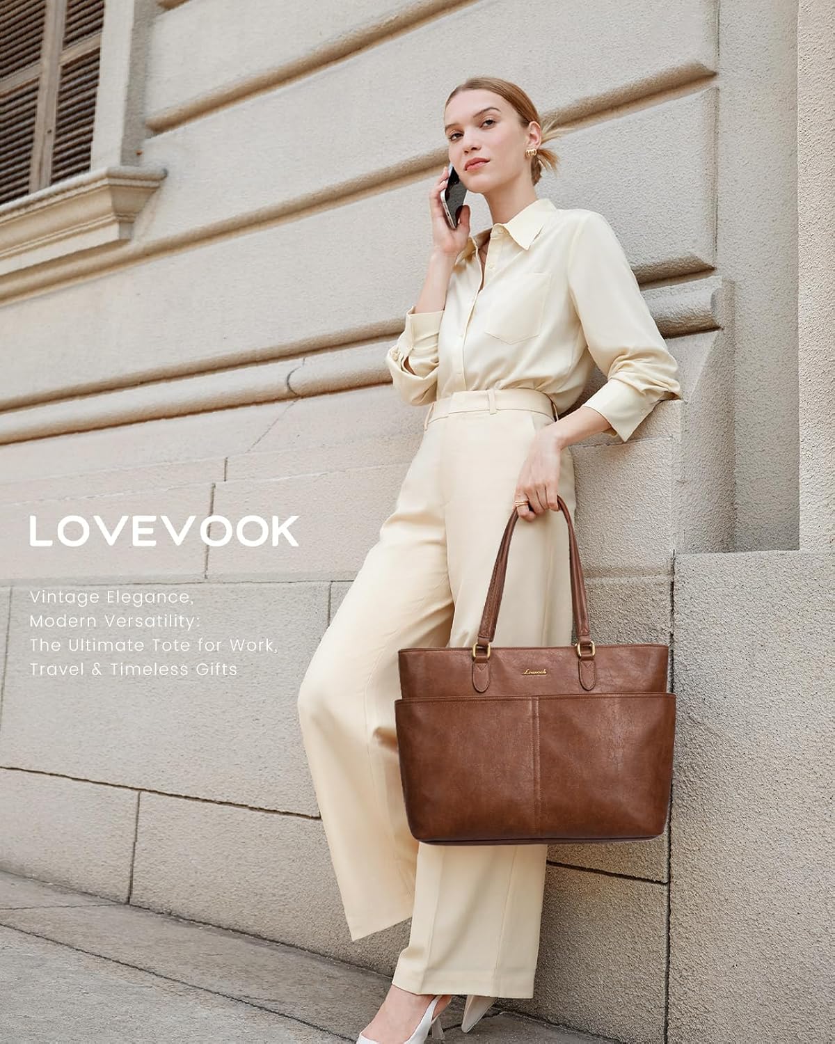 LOVEVOOK 15.6 Inch Laptop Bag for Women, Vintage Leather Work Tote Bags with Large Cup Holder, Teacher Nurse Medical Professional Computer Bag, Office Briefcase Handbag Gift - Image 2