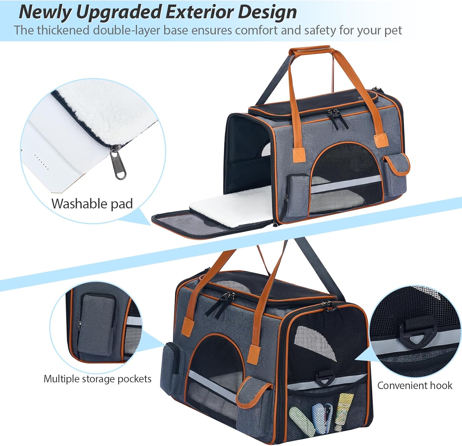 Pesen 18x11x11 Inches Cat Carrier– Fits Pets Up to 16 lbs, Anti-Collapse Design, Multiple Storage Pockets, Cat Carrier Soft Ideal for Medium Cats, Puppy, Rabbits and Other Small Animals - Image 4