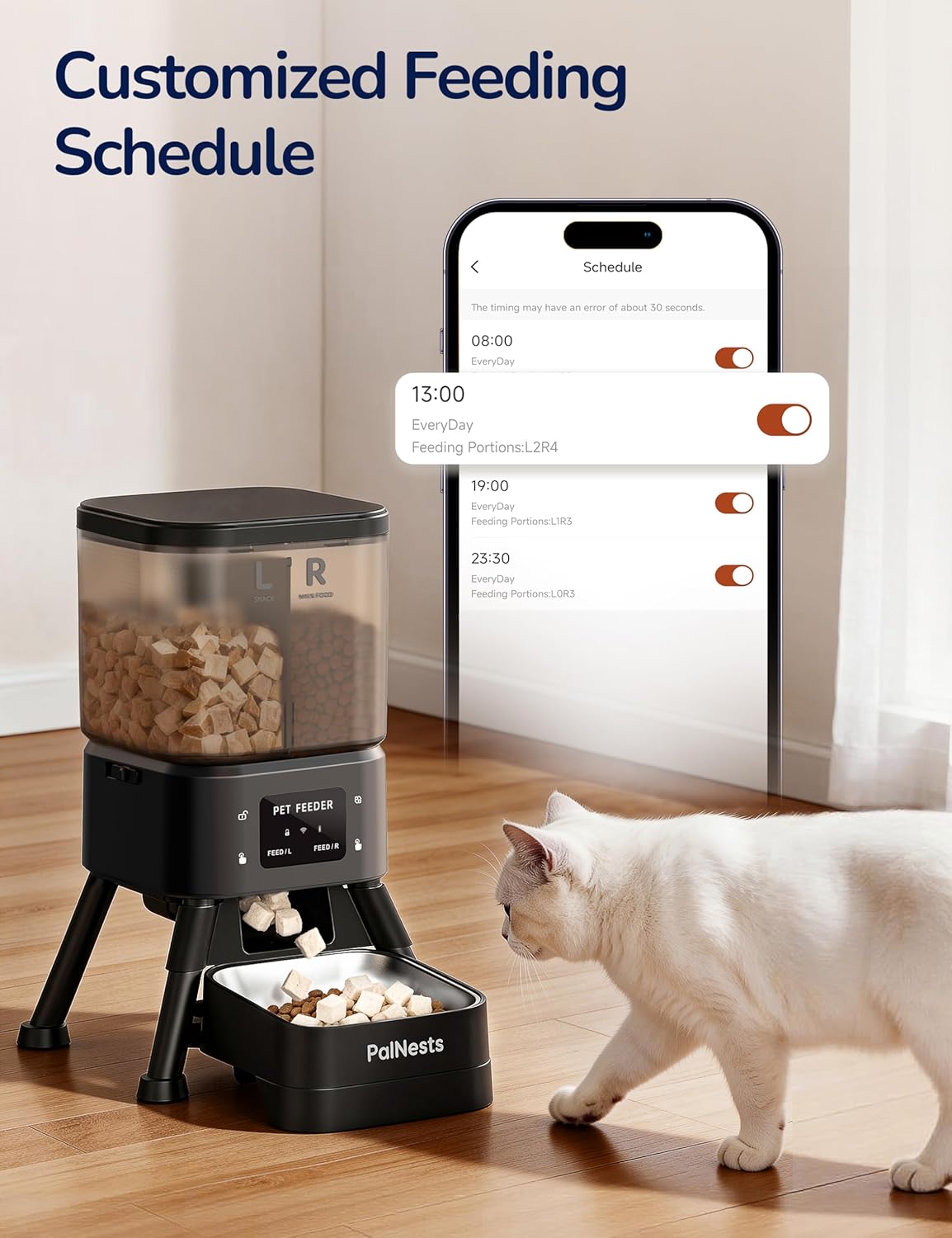 Dual Chamber Automatic Cat Feeder, Smart WiFi Pet Food Dispenser with 2.4&5G WiFi App, Custom Schedule & Portion Control for Dry Food and Treats, 4L, Black - Image 4