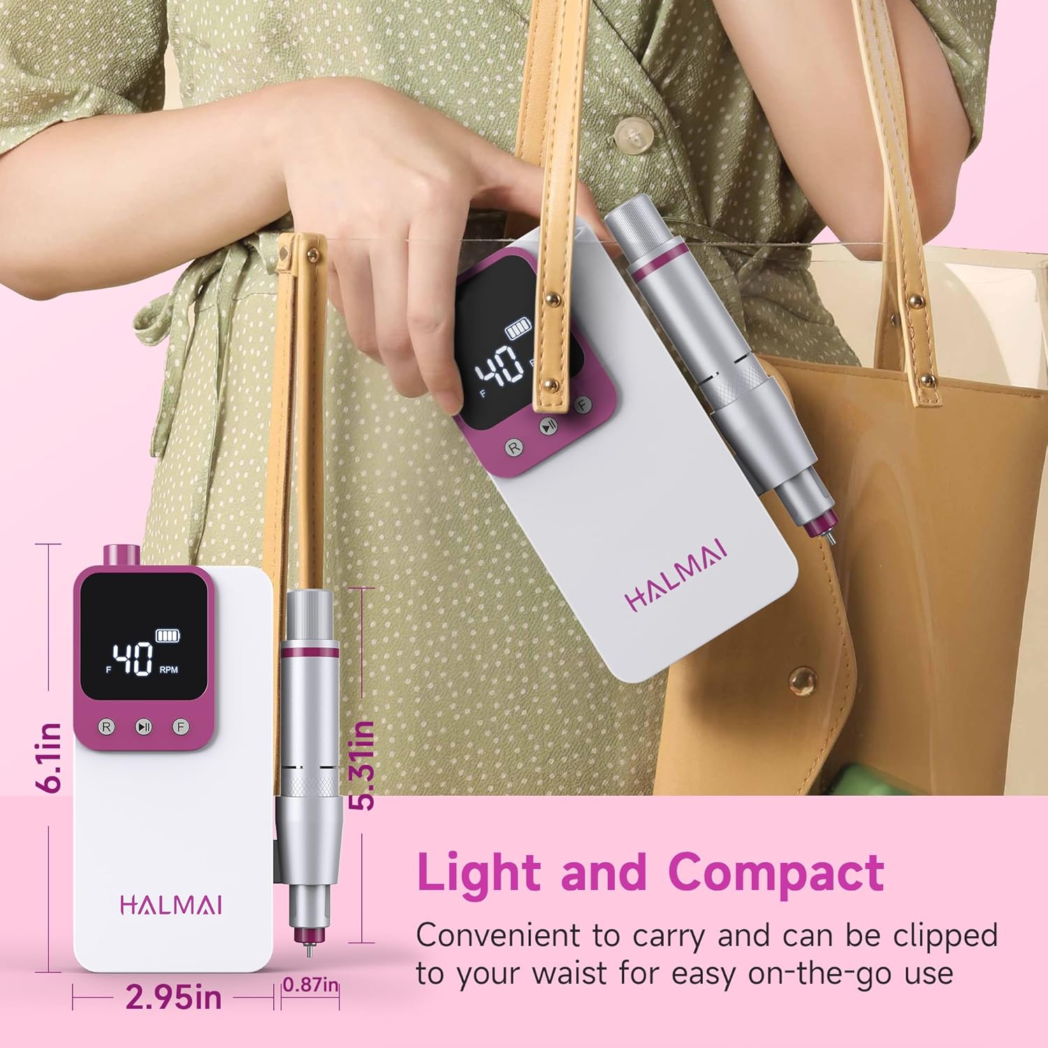 Electric Nail Drill Professional, Portable Nail File for Acrylic Gel Nails, Cordless Rechargeable Ultra Power Nail Drill Kit 40000RPM, HMC320 Salon-Grade Efile Nail Machine (White) - Image 6