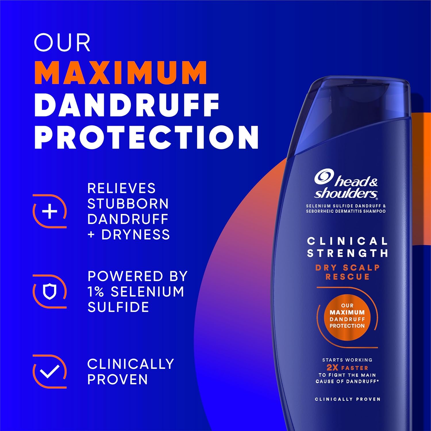 Head & Shoulders Anti-Dandruff Shampoo with 1% Selenium Sulfide, Clinical Strength Dry Scalp Rescue Shampoo Twin Pack, Seborrheic Dermatitis Relief, Dry Scalp 13.5 fl oz Each - Image 2