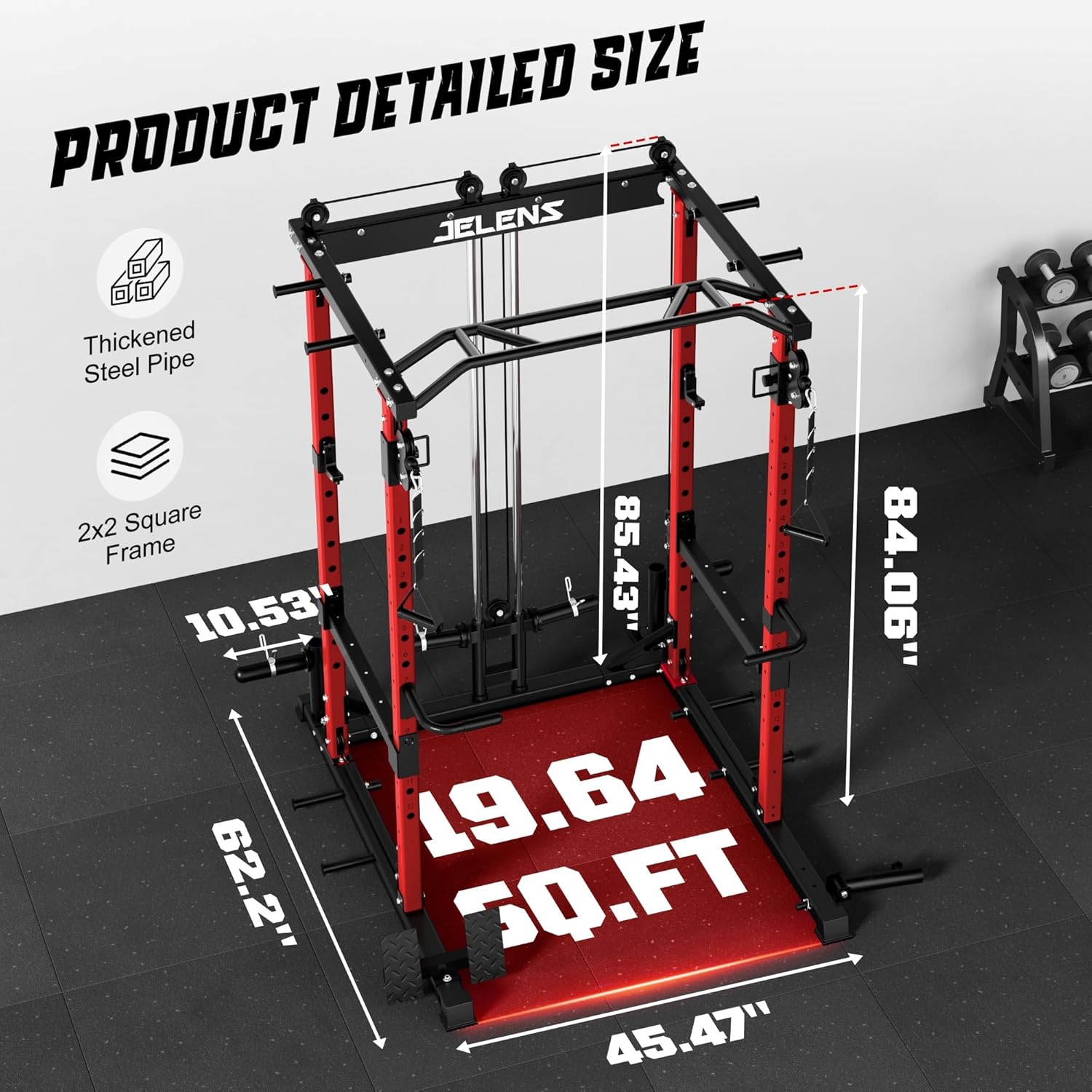 JELENS C12 Squat Rack for Home Gym, 2000LBS Power Rack with Adjustable Pulley System, Power Cage Workout Equipment with LAT Pulldown and Training Attachment - Image 9
