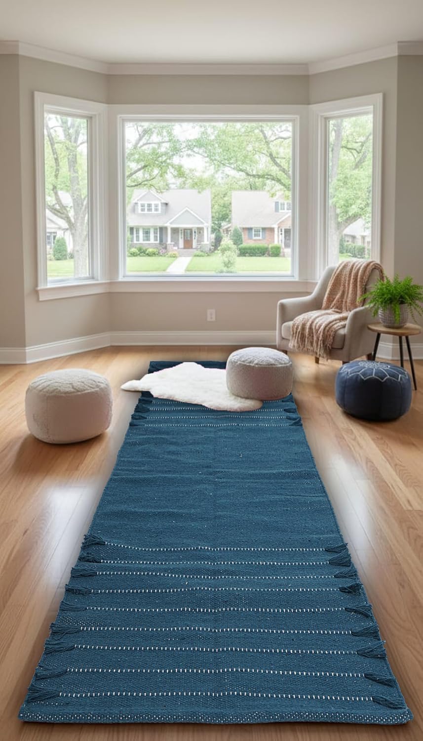 Indian Handmade 100% Organic Cotton Yoga Mat, Hand Woven Rug, Yoga Mat For Everyday Fitness at Home Comfortable Foldable Long Mat - Image 3