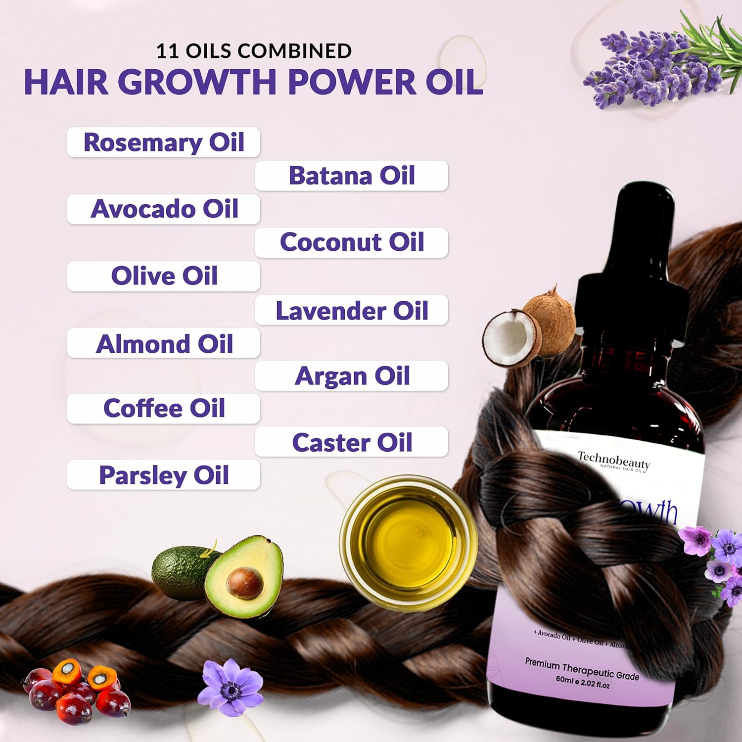 Rosemary Oil With Black Castor, Batana, Lavender, Coffee, Coconut, Argan, Avocado, Olive, Almond & Parsley Seed Oil, 11 Oils Infused for Ultimate Hair Growth & Care for Stronger, Thicker Hair - Image 4
