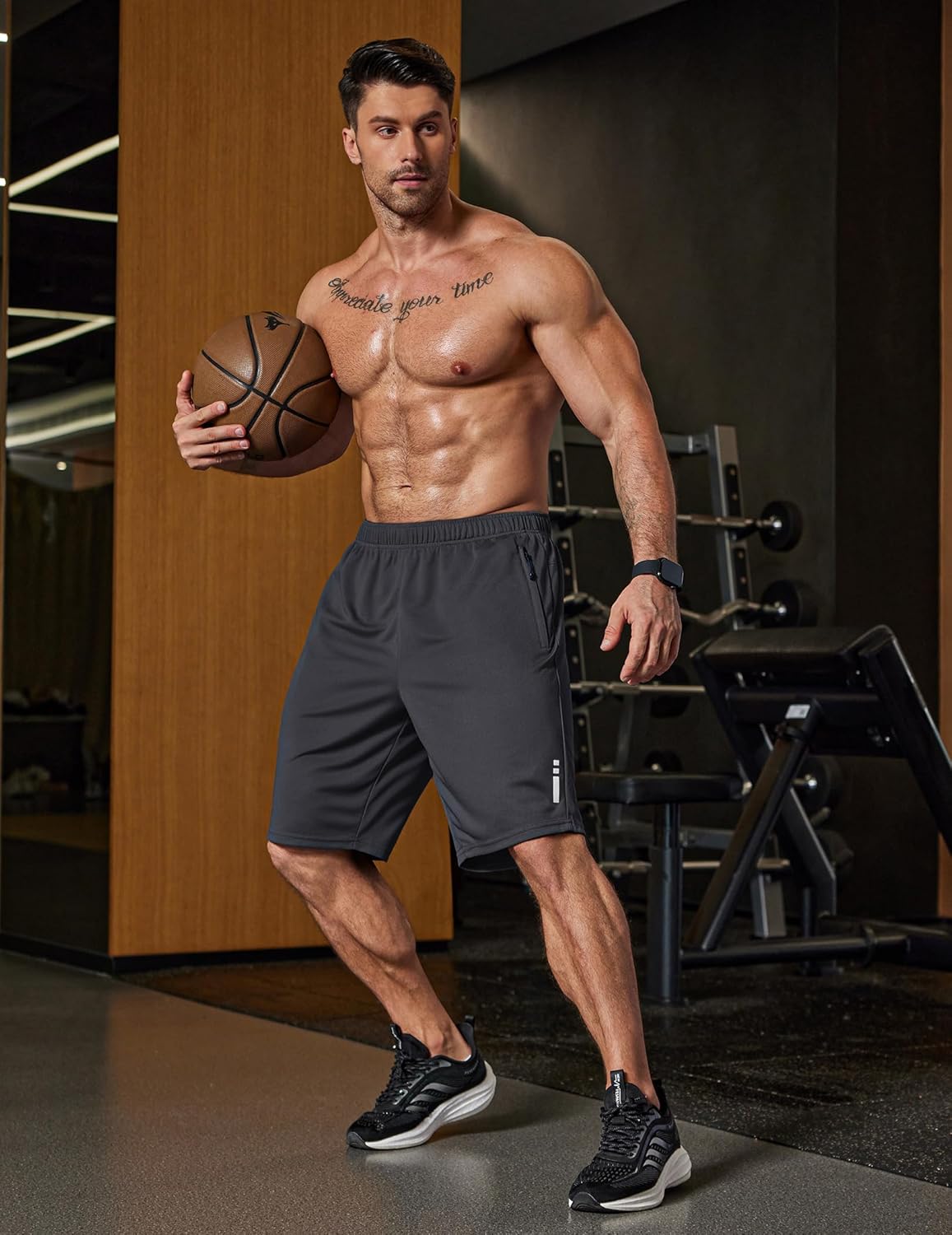 COOFANDY Mens Athletic Running Shorts 9" Lightweight Quick Dry Drawstring Mesh Gym Shorts with Zipper Pockets - Image 2