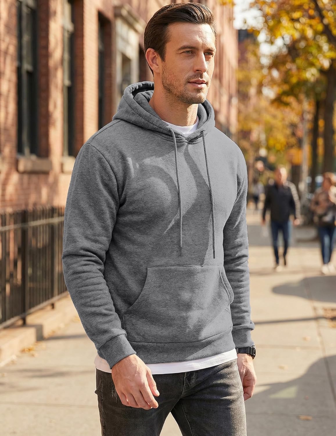 JMIERR Mens Casual Cotton Hooded Collar Drawstring Hoodies Pullover Sweatshirts Casual Long Sleeve Shirts - Image 3