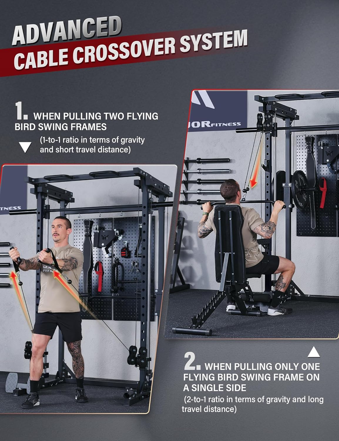 MAJOR FITNESS Drone3 Smith Machine, 2500lbs All-in-One Home Gym Power Rack with Dual Pulley System for Cable Crossover, Pull-Up Bars - Image 4