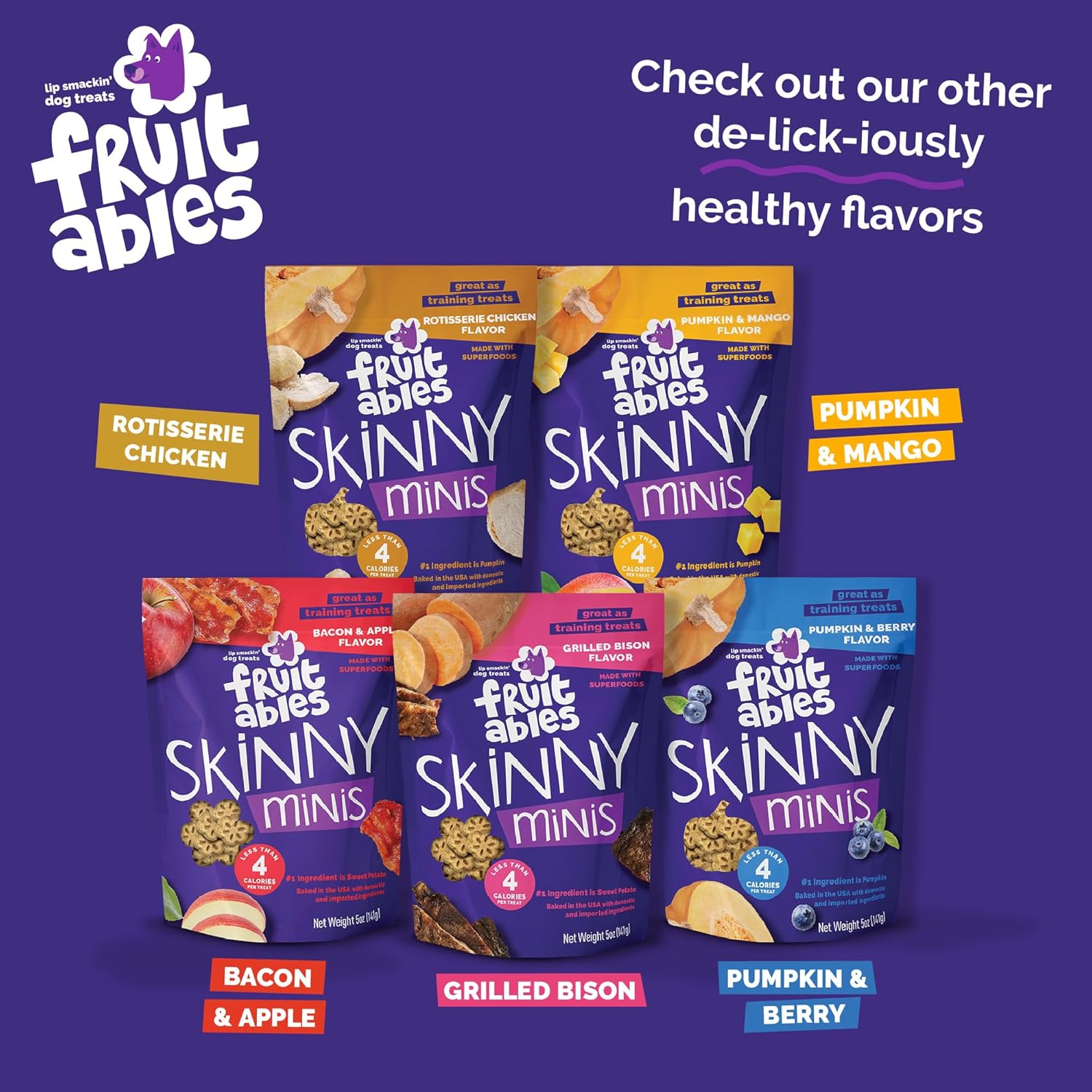 Fruitables Skinny Mini Dog Treats, Healthy Sweet Potato Treat for Dogs, Low Calorie & Delicious, Puppy Training, No Wheat, Corn or Soy, Made in the USA, Bacon and Apple Flavor, 5oz - Image 9