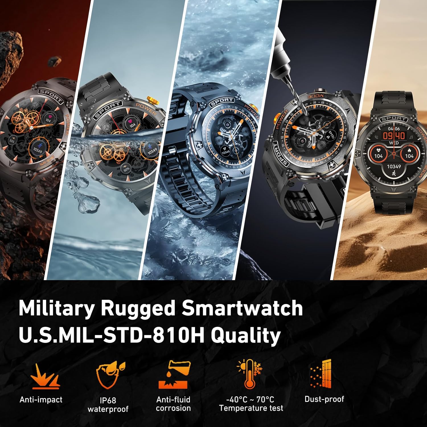 Military Smart Watch for Men 1,43" HD AMOLED Display(Answer/Make Call) 420mAh Battery Smart Watches IP68 Waterproof for Android/iOS 100+Sports Modes/Heart Rate/Sleep Silver - Image 3