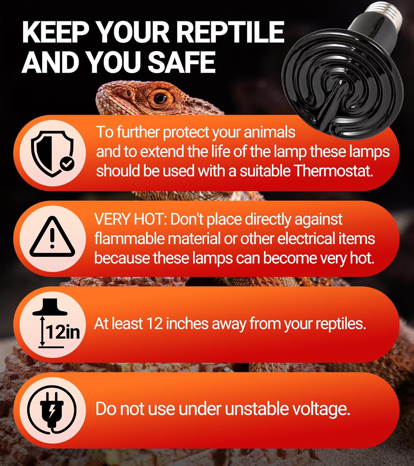 REPTI ZOO 100W Reptile Heat Lamp 2Pack Ceramic Heat Emitter Night Heat Lamp Bulbs Reptile Terrarium Heat lamp Tank Heat Bulb for Turtle Bearded Dragon Gecko Lizard Snake Chicken E26 - Image 5