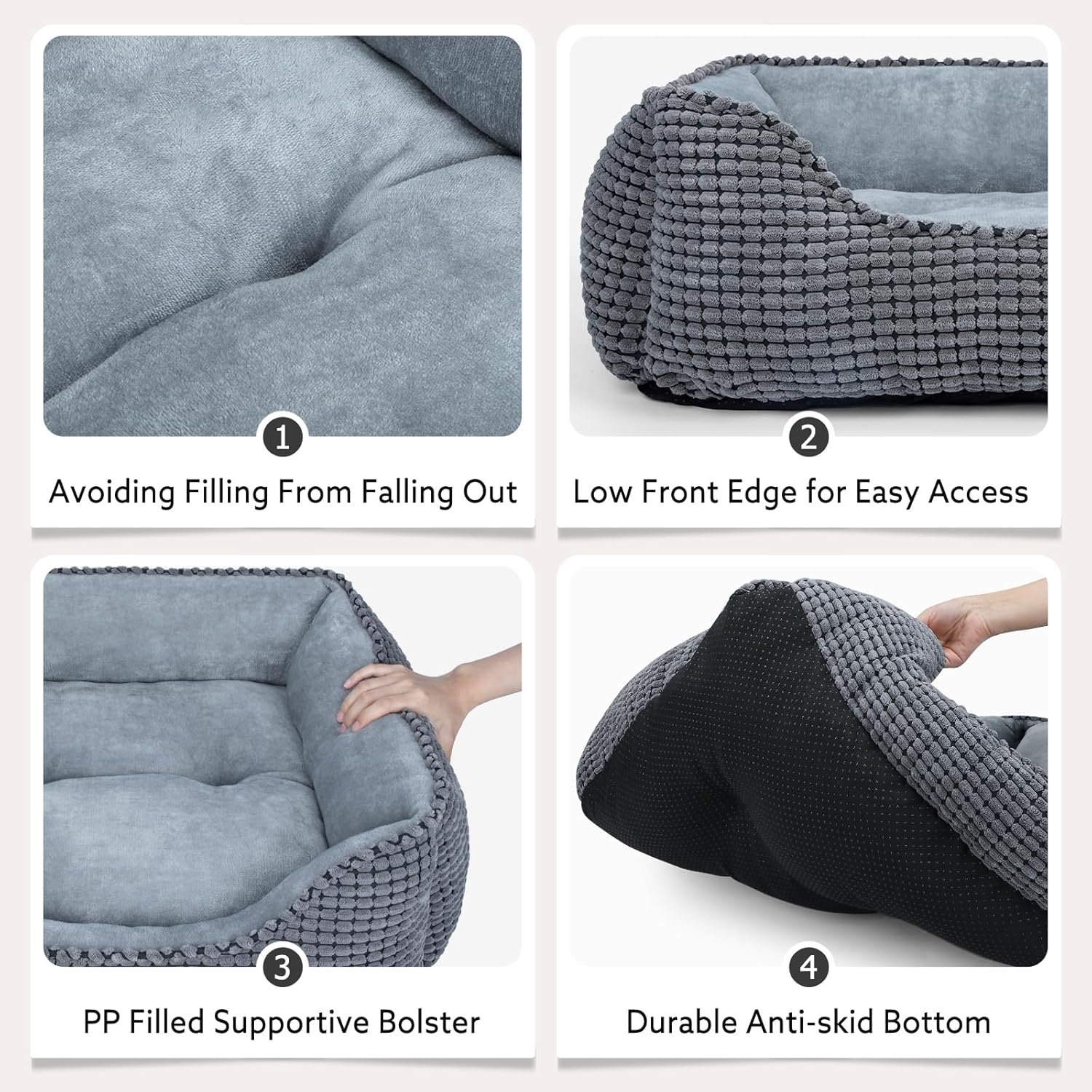 MIXJOY Dog Bed for Large Medium Small Dogs, Rectangle Washable Sleeping Puppy Bed, Soft Calming Cat Beds for Indoor Cats, Orthopedic Pet Sofa Bed, Anti-Slip Bottom with Multiple Size (20'', Grey) - Image 4