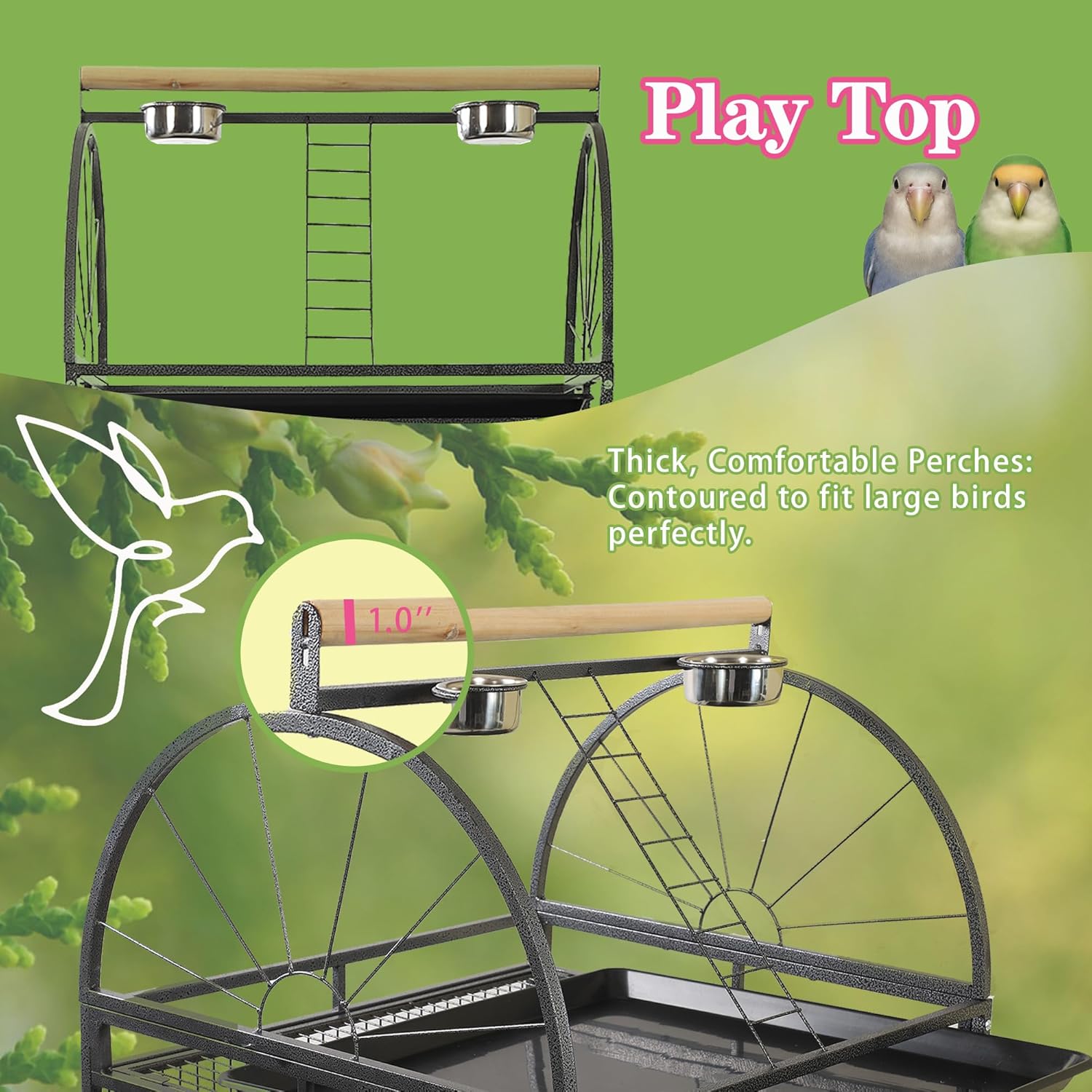 68'' Large Parrot Cage, Large Bird Cages for Parrots,Conure Cage for Birds, Cockatiel Cage with Play Top,Feeders,Slide-Out Tray,Seed Catcher,Birdcage Toys for Cockatoo,African Grey,Lovebird - Image 8